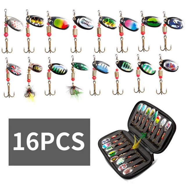 16 Stück Spinner Angelzubehör Angeln Set Mini Wobbler Kunstköder blinker Haken