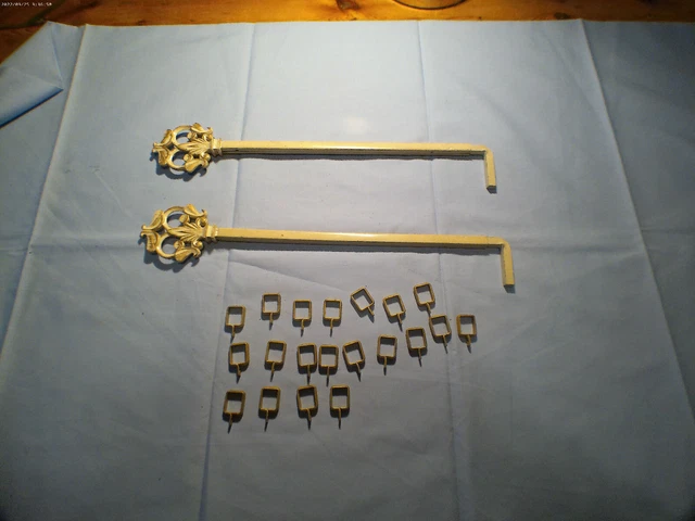 2 Antique Ornate Swing Out Sliding Curtain Rods With Curtain Clips Art Deco 5