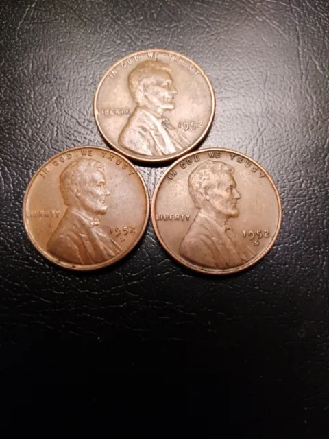 1952-P-D-S Lincoln Wheat Cent 3-Penny Set
