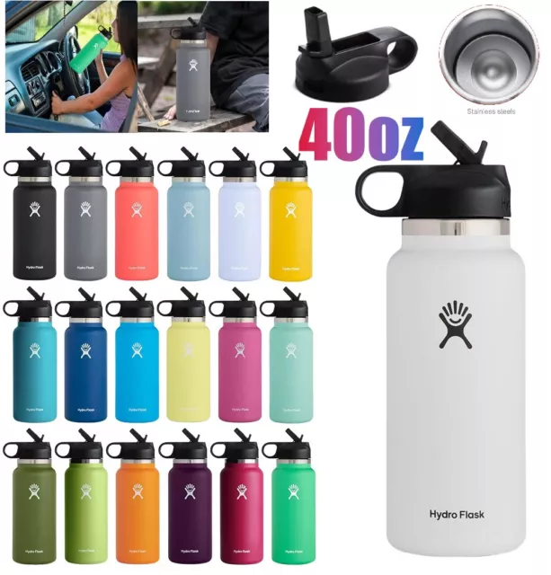 Hydro-Flask 40oz Water Bottle Stainless Steel Wide Mouth Thermo Mug w/ Straw Lid