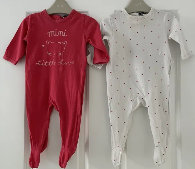 2 X KIABI 6-9 Months Baby Girl Babygro Sleepsuits Long Sleeve Bundle