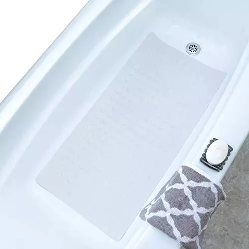 SlipX Solutions White Extra Long Rubber Safety Bath Mat (18 x 36 Inch, 220 Sucti