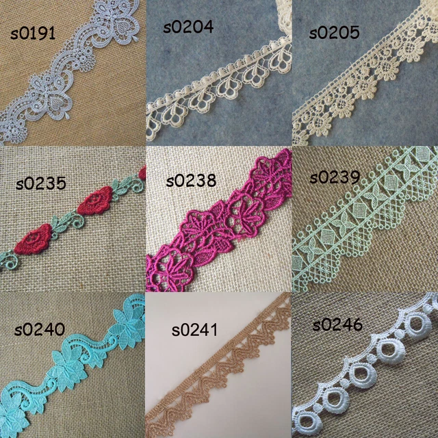 9 Colors 1"- 2.5'' Wide Rayon Venise Lace Purplish Red, White, Green, Grey zhs15