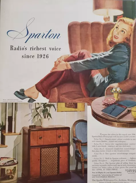 1946 Sparton Radio Phonograph Metal Can Vintage Magazines Print Ad