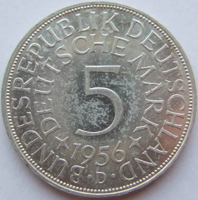 Moneta Rfg Aquila Argento 5 Tedesco Marchi 1956 D IN Uncirculated