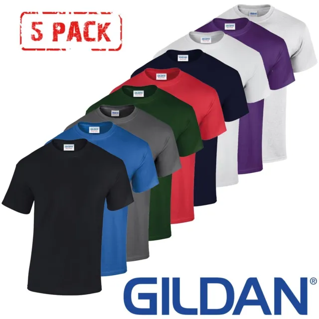 5  PACK Gildan Mens T-Shirt Heavy Cotton Plain Short Sleeve Tee Top Multi Colors