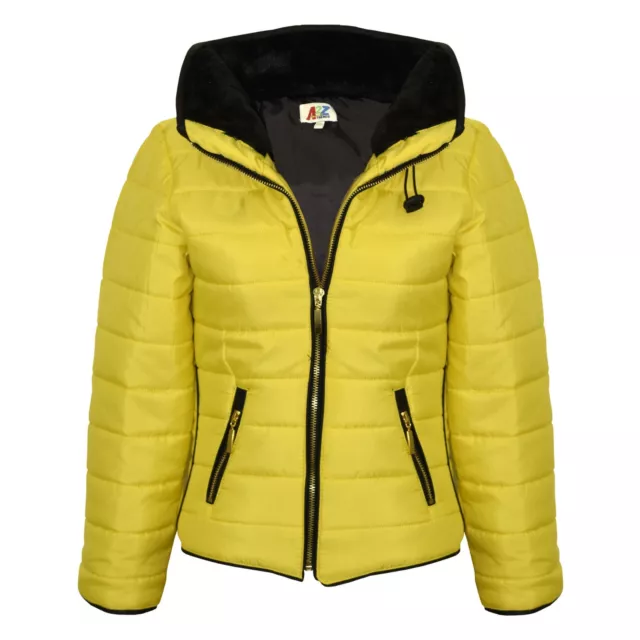 Kids Girls Jacket Padded Mustard Puffer Buble Fur Collar Quilted Warm Thick Coat