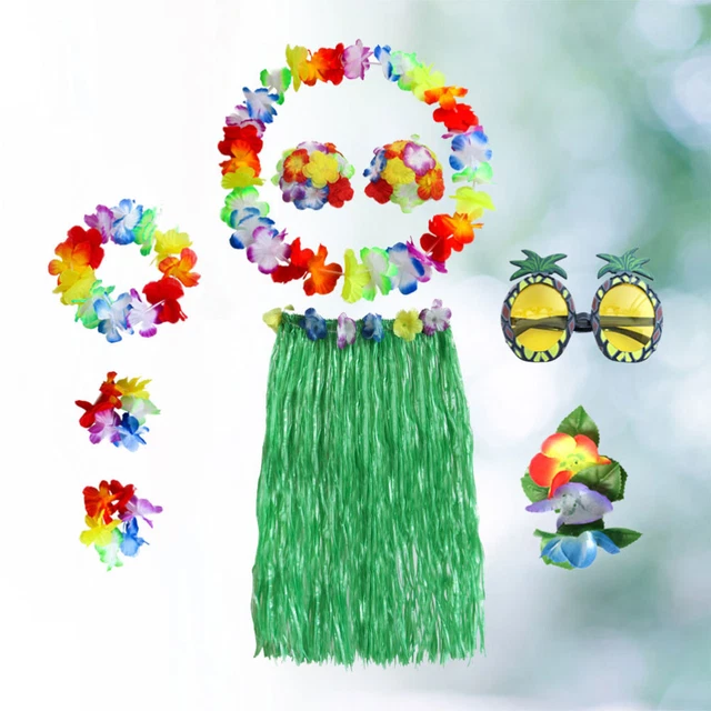 1 set Hawaii Tropical Hula Grass Jupe De Danse Soutien-gorge Bracelets De 10