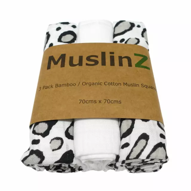 MuslinZ 3PK Luxury Baby Sensory Muslin Squares Bamboo/Organic Cotton Leopard