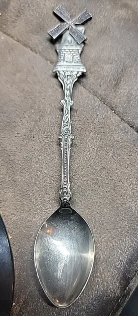 Vintage Silver Plate  Souvenir Spoon Holland With Working Wind Mill Great Piece