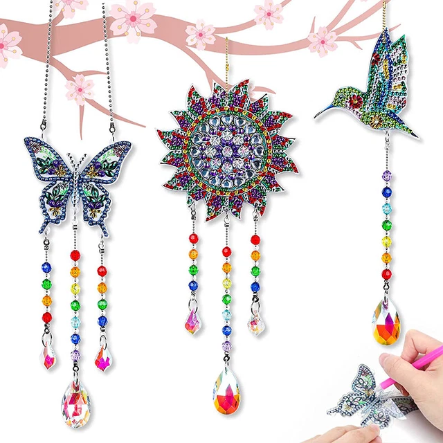 5D DIY Diamond Painting Mosaic Jewelry Kit Rhinestone Wind Chime Pendant Crystal