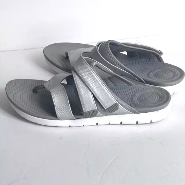 FitFlop Neoflex Slides Sandals Gray & Silver Toe-Thong Women's US 9 EU 40 UK 7