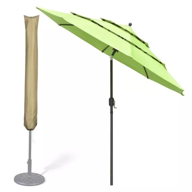 9 Ft 3 Tier Patio Umbrella with Protective Cover Crank Push to Tilt Poolside