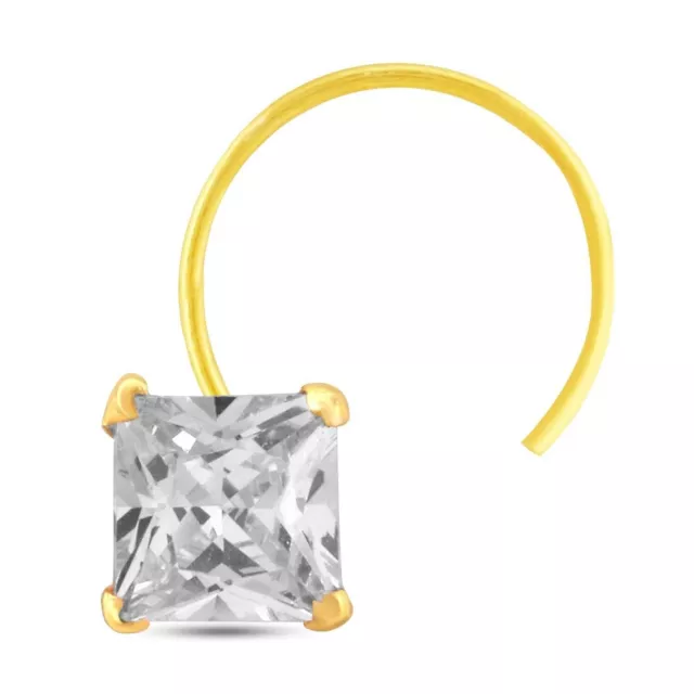 0.26 Ct Princesse Taille Diamant Blanc Stud Piercing Nez Pin Anneau Or Jaune Sur