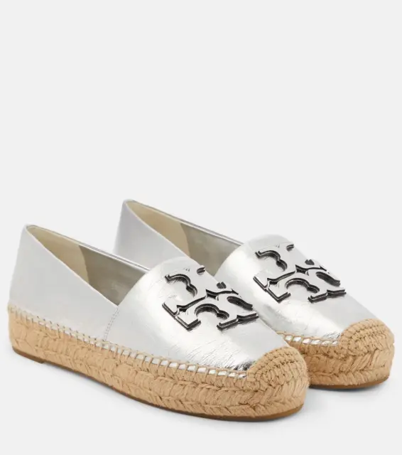 NIB Tory Burch Ines Espadrille Flat Espadrilles Silver 9.5 M