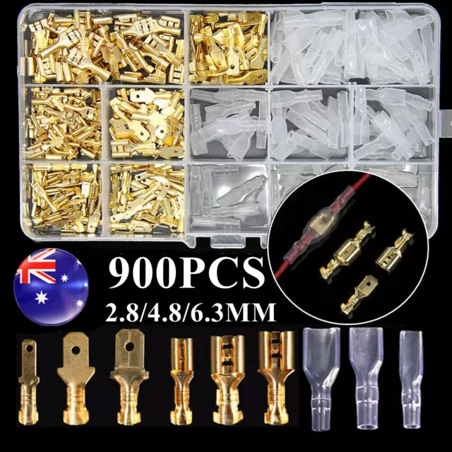 900PCS Assorted Spade Crimp Electrical Wire Connectors Terminals Kit Male Female