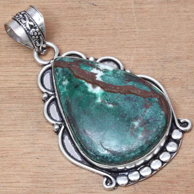 925 Silver Chrysocolla Gemstone Handicraft Mother's Day Jewelry Pendants 2.25"