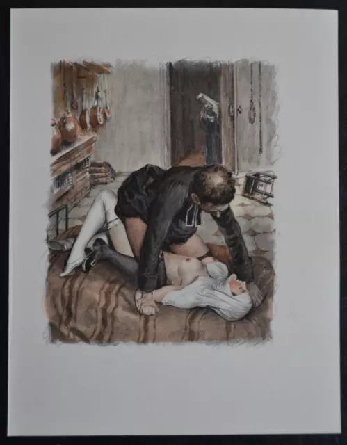 Lithographie Erotique Vers 1950 Femme Nue Erotisme Curiosa Nonnes Moines Orgie