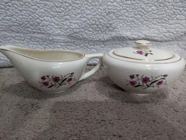 Edwin Knowles Dark Pink Flowers Creamer And Sugar Bowl Set