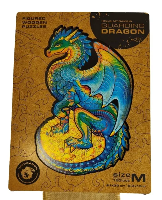 Unidragon Wooden Jigsaw Puzzle Guarding Dragon 183 pcs Medium 8.3" х13" Complete