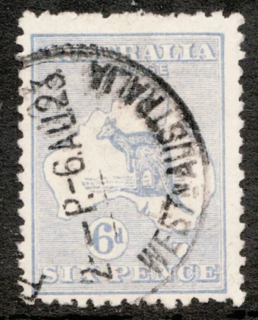 1923 Australia Sc #48a Powder Blue - 6 Pence - Kangaroo & Map - Used Cv$22.50