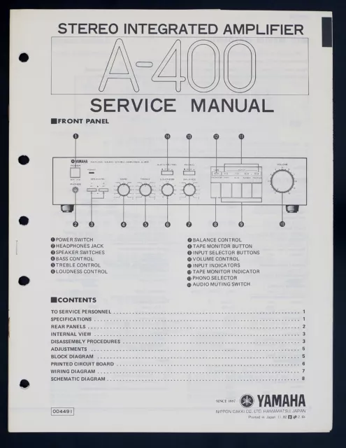 Original YAMAHA A-400 Stereo Amplifier Service-Manual/Diagram/Parts List o140