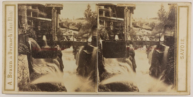 Cascade De Crecy Savoie c1865 Foto Adolphe Braun Stereo Vintage Albumin P70L4n