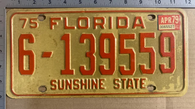 FLORIDA 1975 LICENSE plate 6-139559 YOM DMV Ford Chevy Dodge vintage