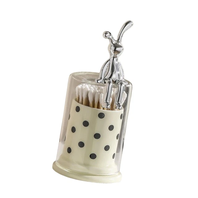 Porlik Porte-cure-dents Éléphant Blanc - Boîte De Rangement Mignonne Pour Coton-Tiges Et Accessoires