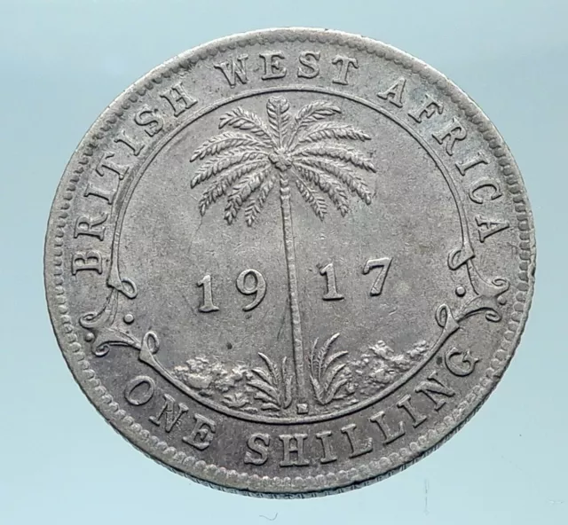 1917 British WEST AFRICA UK King George V Genuine Silver Shilling Coin i78357