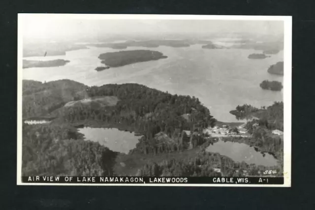 Cable Wisconsin WI c1940s RPPC Namakagon Lake Resort Aerial, Lake Islands