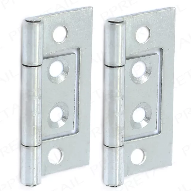 2x Silver Flush Hinges 40/50/60/75mm SMALL-LARGE Cabinet Cupboard Door Furniture