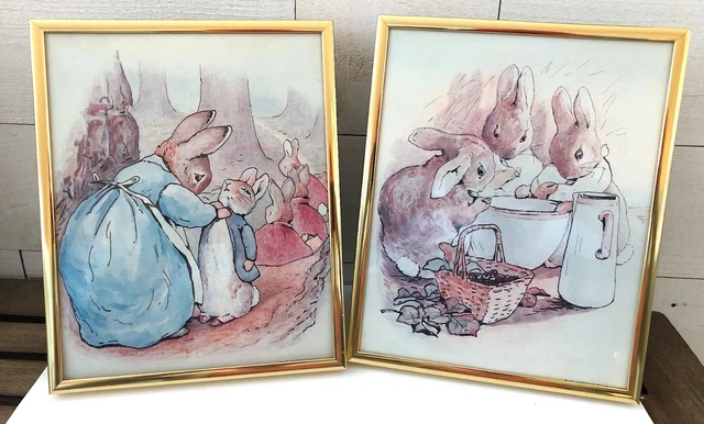 Vintage PETER RABBIT Framed Beatrix Potter Prints Frederick Warne Nursery Decor