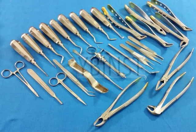 29 Pcs Oral Dental Surgery Extracting Elevators Forceps Instruments Kit Set