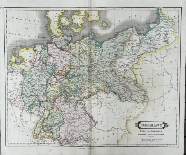 1828 Germany & Prussia by Daniel Lizars Large Hand Coloured Antique Map