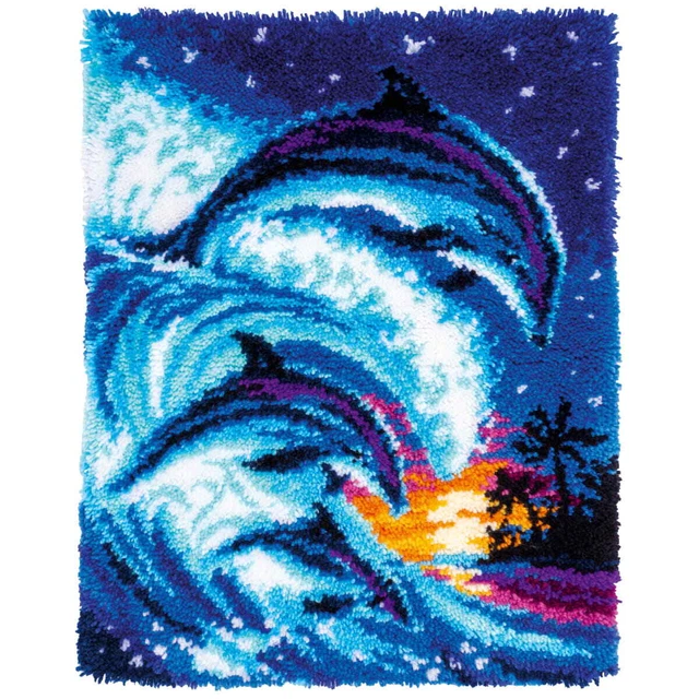 Alfombra anudable Vervaco "Delfines en ambiente tropical", imagen predibujada,