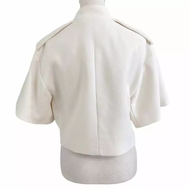 3.1 Phillip Lim Ivory White Textured Boxy Mock Neck Short Sleeve Cropped Blazer 3