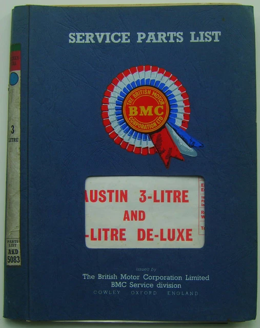 AUSTIN 3 LITRE and 3 Litre Deluxe Mechanical Parts Catalogue 1968 AKD