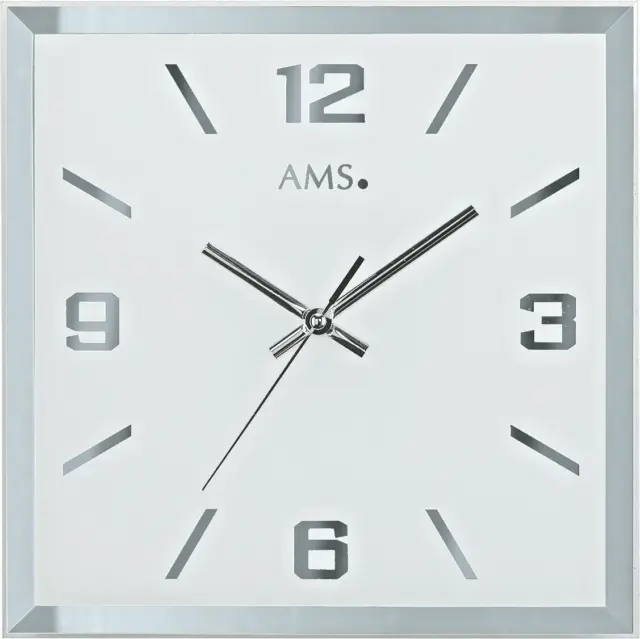 Reloj de Pared AMS 9324 Carcasa de Vidrio A Espejo Made IN Germany
