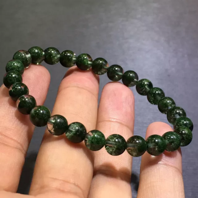 9.8mm Natural Clear Quartz Green Phantom Crystal Gemstone Round Beads  Bracelet