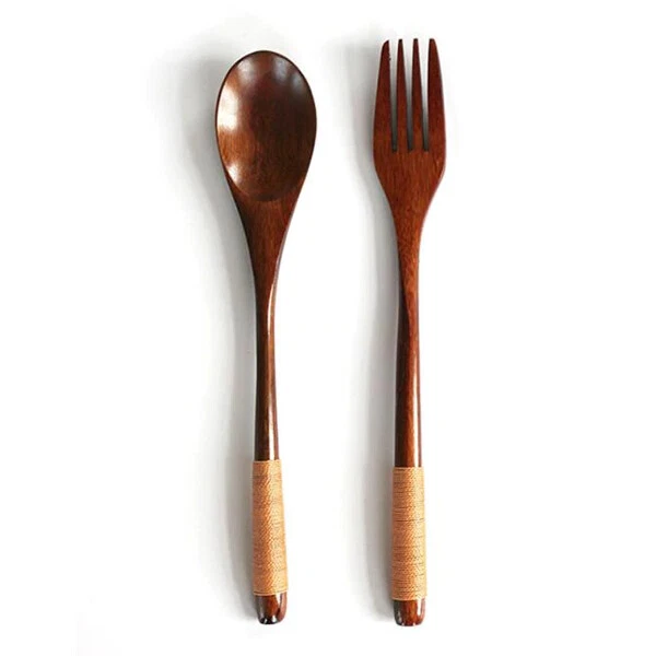 Cuchara Tenedor Cubiertos Reutilizables Bambú Madera Ensalada Pasta Pic Nic Dw