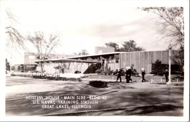 Hostess House Main Side US Naval Training Great Lakes Illinois RPPC Free Mail