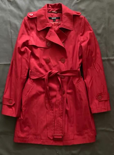 DKNY Donna Karan New York Red Double-Breasted Lined Cotton/Poly Trench Coat - M