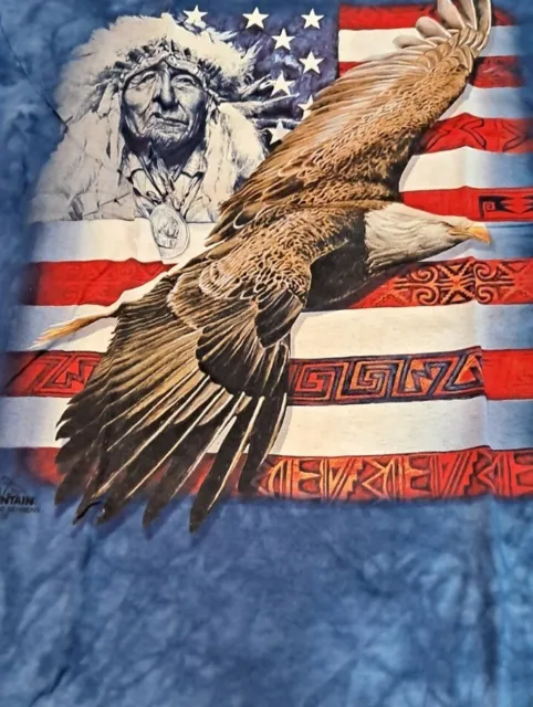 Vintage Native American Indian T-Shirt Size S NOS Patriotic Eagle Indian Flag T