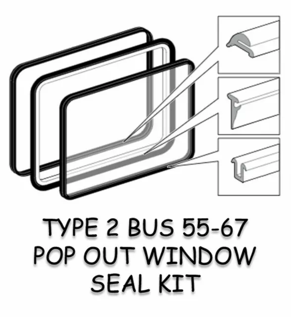 3PC SIDE POP OUT WINDOW SEAL KIT TYPE 2 BUS 55-67 KOMBI MICROBUS Transporter