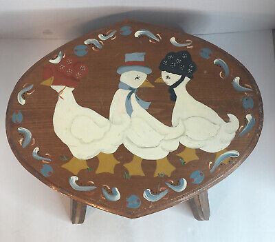 Vintage Hand Painted Kitchen Step Stool Geese Brown 13 5/8 x 10 3/4” x 5 5/8” 2