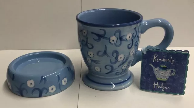Hallmark Kimberly Hodges Matching Blue/White Floral Coffee Mug & Candle Holder