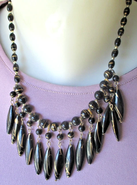 Collier Plastron 3 Rangs Métallique Couleur Bronze Antique - Style Années 80 - Occasion Très Bon état