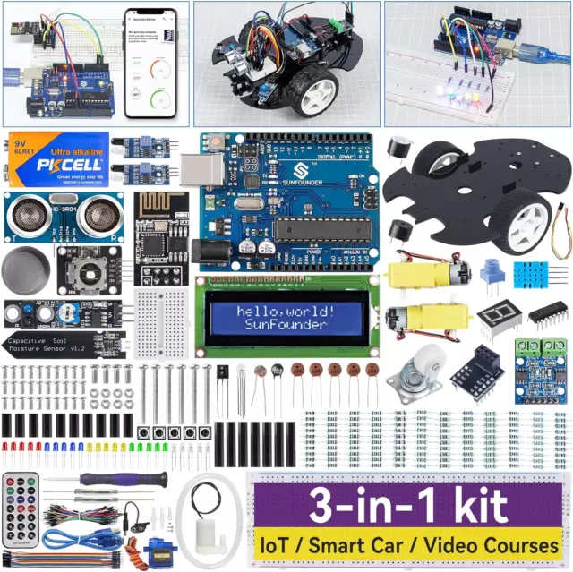 Ultimate Starter Kit Compatible with Arduino UNO IDE Scratch, 3 in 1 Iot/Smart C