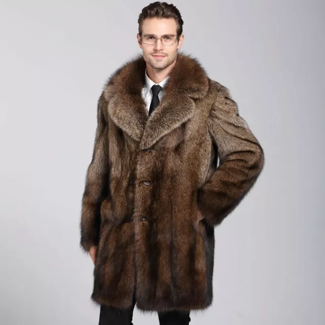 Men's Mink Fur Jacket Parka Outwear Thicken Winter Warm Lapel Overcoat Coat